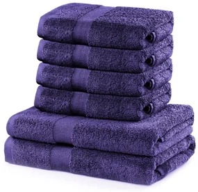 Set 2 bavlnených fialových osušiek a 4 uterákov DecoKing Marina