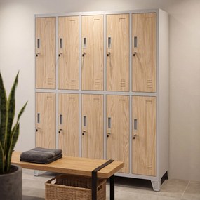 Šatňová skriňa BOZP 10-dverová šedá / dub sonoma: Eco Design BARTEK 1360 x 1720 x 450 mm