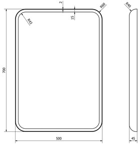 Sapho Sapho, FLOAT LED podsvietené zaoblené zrkadlo v ráme 500x700mm, biela, 22571