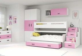Interbeds Trojlôžková poschodová posteľ Max1 200x80cm bielo ružová