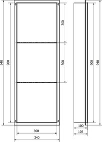 Mexen X-Wall-NR, polica na zapustenie bez príruby 90 x 30 cm, grafitová matná - 19E1903010S