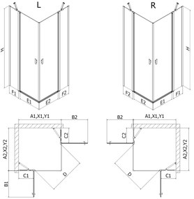 Mexen, Mexen Mist Duo výklopný sprchový kút 80 x 70 cm, transparentný, brúsená meď - 8A4-080-070-65-00