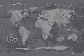 Tapeta rustikálna mapa sveta v čiernobielom - 150x100