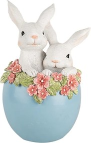 Dekorácia králiky v modrom vajíčku - 13*12*21 cm