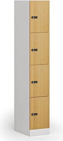 Šatníková skrinka S1 s úložnými boxmi, 4 boxy, 1850 x 300 x 500 mm, mechanický kódový zámok, laminované dvere, buk