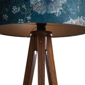 Stojacia lampa z orechového dreva s plyšovým tienidlom s motívom rýb 50 cm - Tripod Classic
