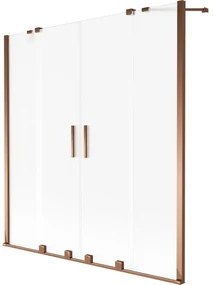 Mexen Velar Duo, 2-krídlová vaňová zástena s posuvnými dverami 140 x 150 cm, námraza, ružové zlato profil, 896-140-000-32-60