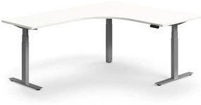 Výškovo nastaviteľný stôl QBUS, rohový, 1600x2000 mm, strieborný rám, biela
