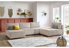Krémovobiela menčestrová rohová pohovka (variabilná) Nihad modular – Bobochic Paris