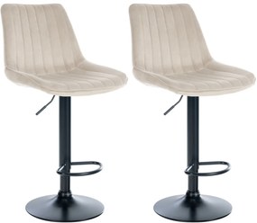 2x Barová stolička Toni - zamat, čierny rám - Krémová