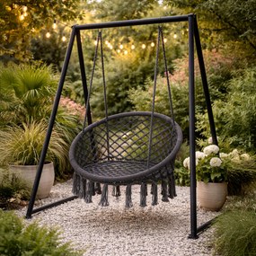 MultiGarden Závesné boho záhradné kreslo - sivé MultiGarden