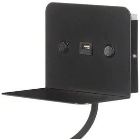 ONLI - LED Flexibilná lampička s policou a USB nabíjaním PLAK LED/1W/230V čierna
