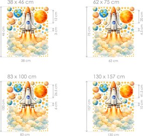 Kozmická raketa NASA textilní prelepiteľná nálepka na stenu hárok 38 x 46 cm