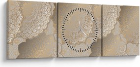 Obraz - Mandaly v zlatých tónoch (s hodinami) (90x30 cm)
