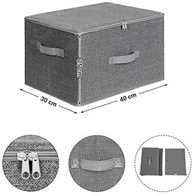 Úložné boxy, 3ks, skladacie, zapínanie na zips, 25x30x45cm, sivé