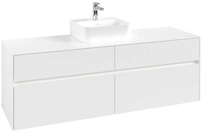 VILLEROY &amp; BOCH Collaro závesná skrinka pod umývadlo na dosku (umývadlo v strede), 4 zásuvky, s LED osvetlením, 1600 x 500 x 548 mm, White Matt, C104B0MS