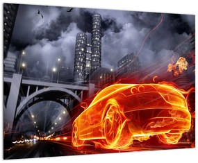 Moderný obraz - ohnivé auto