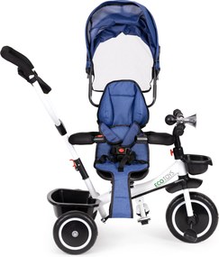 ECOTOYS detská trojkolka 360° otočné sedadlo, 5-bodový pás, odnímateľná strieška, modrá