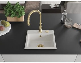 Mexen Milo, 1-komorový granitový drez 435x410x171 mm a drezová batéria Savita, biela, 6505-20-672601-50