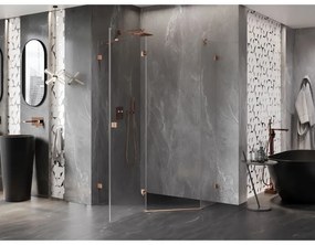 Mexen Lunar, Päťuholníkový sprchový kút Mexen Lunar naklápací doľava 100 x 80 cm, 8mm číre sklo, profil medená matná, 831-100L-080P-65-00-L