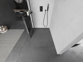 Mexen Kioto+ L, sprchová zástena Walk-In s poličkou a vešiakom 70 x 200 cm, 8mm číre sklo čierny vzor, čierny profil, 800-070-123-70-77