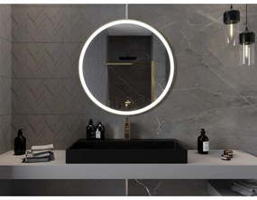 Mexen Esso, okrúhle LED podsvietené kúpeľňové zrkadlo 90 cm, 6000K, vykurovacia podložka proti zahmlievaniu, zlatý rám, 9825-090-090-611-50