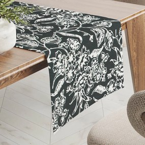 Biante Dekoračný behúň na stôl PML-105 Biele kvety na čiernom 45x180 cm
