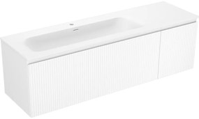 Mexen Rivel, kúpeľňová skrinka 160 cm s ľavým umývadlom Vela, 1S, 1D, drážkovaná, biela matná, 91A23-16047-3-BBFF01-W23L01