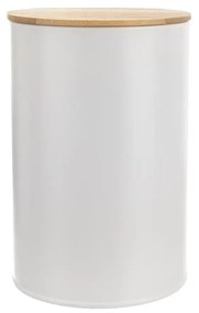 Dóza na potraviny, plechová, biela, s bambusovým vrchnákom - 1,3l
