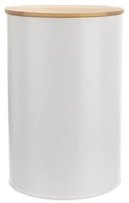Dóza na potraviny, plechová, biela, s bambusovým vrchnákom - 1,3l