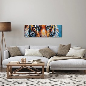 Obraz - Pohľad tigra, maľba (s hodinami) (90x30 cm)