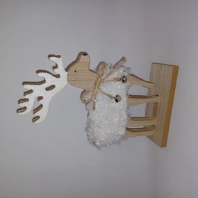 DECOLED Dekorácia, drevený jeleň, 12,5 x 5 x 20,5 cm, biela