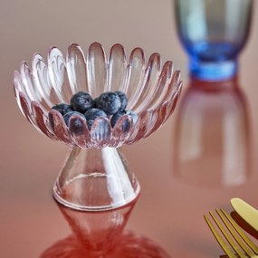 Bloomingville Sklenená miska na podstavci Nalu Rose Glass