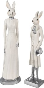 Biela dekorácia králik vo fraku a strieborných topánkach držiaci klobúk - 9*7*34 cm