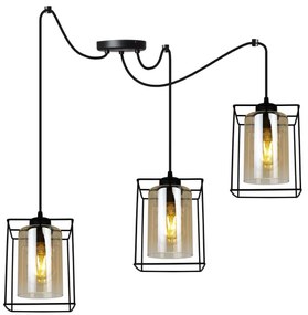 Závesné svietidlo Hella Cage Spider, 3x medové sklenené tienidlo v kovovom ráme