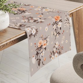 Biante Bavlnený behúň na stôl Sandra SA-739 Ruže a konvalinky na béžovosivom 35x120 cm
