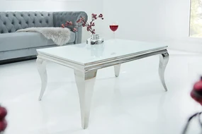 Sklenený konferenčný stolík Barock White biela strieborná 100cm