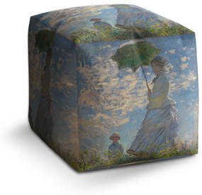 Sablio Taburet Cube Dáma so slnečníkom - Claude Monet: 40x40x40 cm