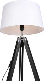 Stojaca lampa trojnožka čierna s tienidlom 45 cm ľanové biele