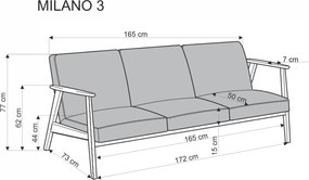 Trojmiestna pohovka z masívu MILANO 175 cm popolavo sivá/orech