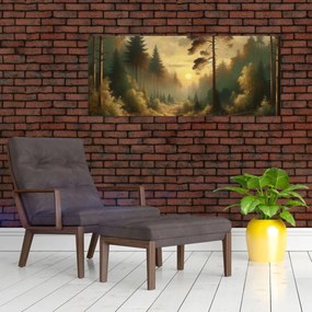 Obraz - Slnko žiariace lesom (120x50 cm)