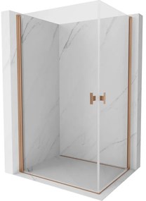 Mexen Mist-B Duo, 2-krídlový výklopný sprchový kút 95 x 85 cm, číre sklo, medený matný profil, 8A2-095-085-65-00