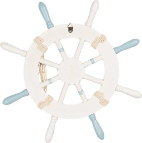 Modro-biela drevená dekorácia kormidlo Ship's Wheel Nautic - Ø 34*3 cm