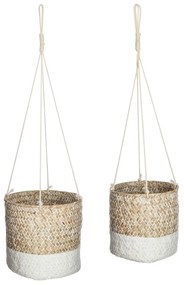 ZÁVESNÝ KVETINÁČ Z MORSKEJ TRÁVY ETHNIK SADA 2KS 16X15 CM+12X12 CM HNEDÁ/BIELA
