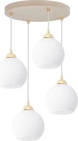 Závesné svietidlo Eliza, 4x biele sklenené tienidlo, g/be, o