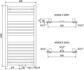 Mexen Uran, elektrické vykurovacie teleso 1200x600 mm + vykurovacia tyč 600 W, chrómová, W105-1200-600-2600-01