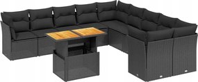 vidaXL 11-dielna sedacia súprava do záhrady, vankúše, čierny Pe ratan