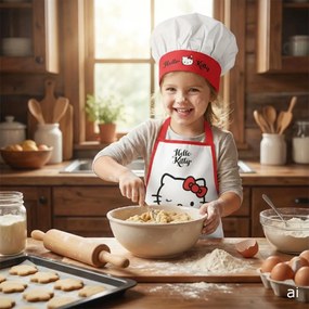 Dievčenská zástera s kuchárskou čiapkou Hello Kitty - 2-dielny set