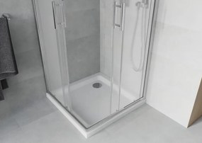 Mexen Rio, štvorcový sprchovací kút s posuvnými dverami 70(dvere) x 70(dvere) x 190 cm, 6mm sklo námraza, chrómový profil + biela sprchová vanička SLIM, 860-070-070-01-30-4010