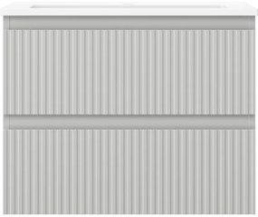 Mexen Rivel, kúpeľňová skrinka 60 cm s umývadlom Otis, 2 zásuvky, drážkovaná, sivá matná/biela, 91A20-06047-2-BFF62-W18M01